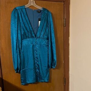 bebe Teal Long Sleeve Dress with Button Detail